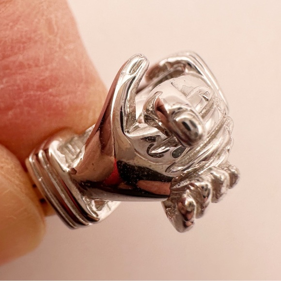 Sterling Silver Holding Hands GIMMEL Ring Love Friendship Marriage Heart Sz 5.75 - Picture 8 of 13